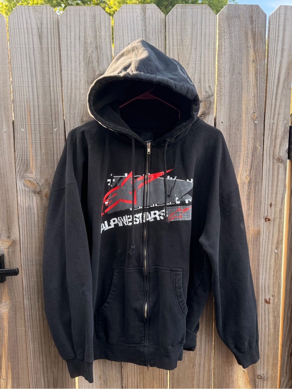 Vintage Y2K Alpinestars Men's Full Zip Hoodie Faded Graphic Sweatshirt Size XL